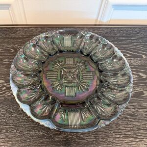 VTG 50s Federal Glass Deviled Egg Platter Georgetown Smoke Iridescent Carnival